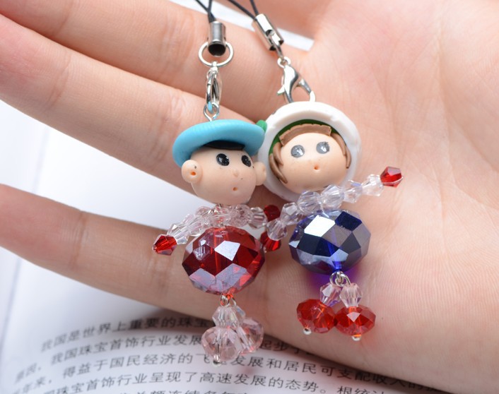 水晶饰品手工编织公仔包手机挂件热销软陶小人 一个东海燕子水晶