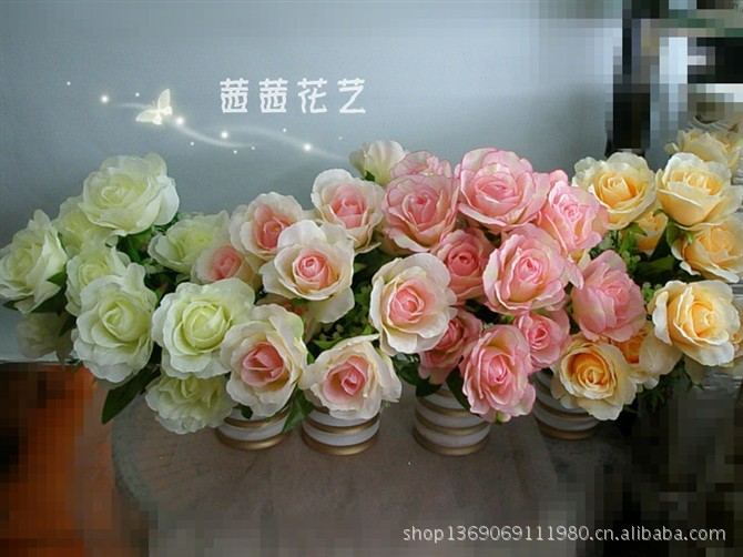 仿真花 绢花 假花 12头玫瑰王
