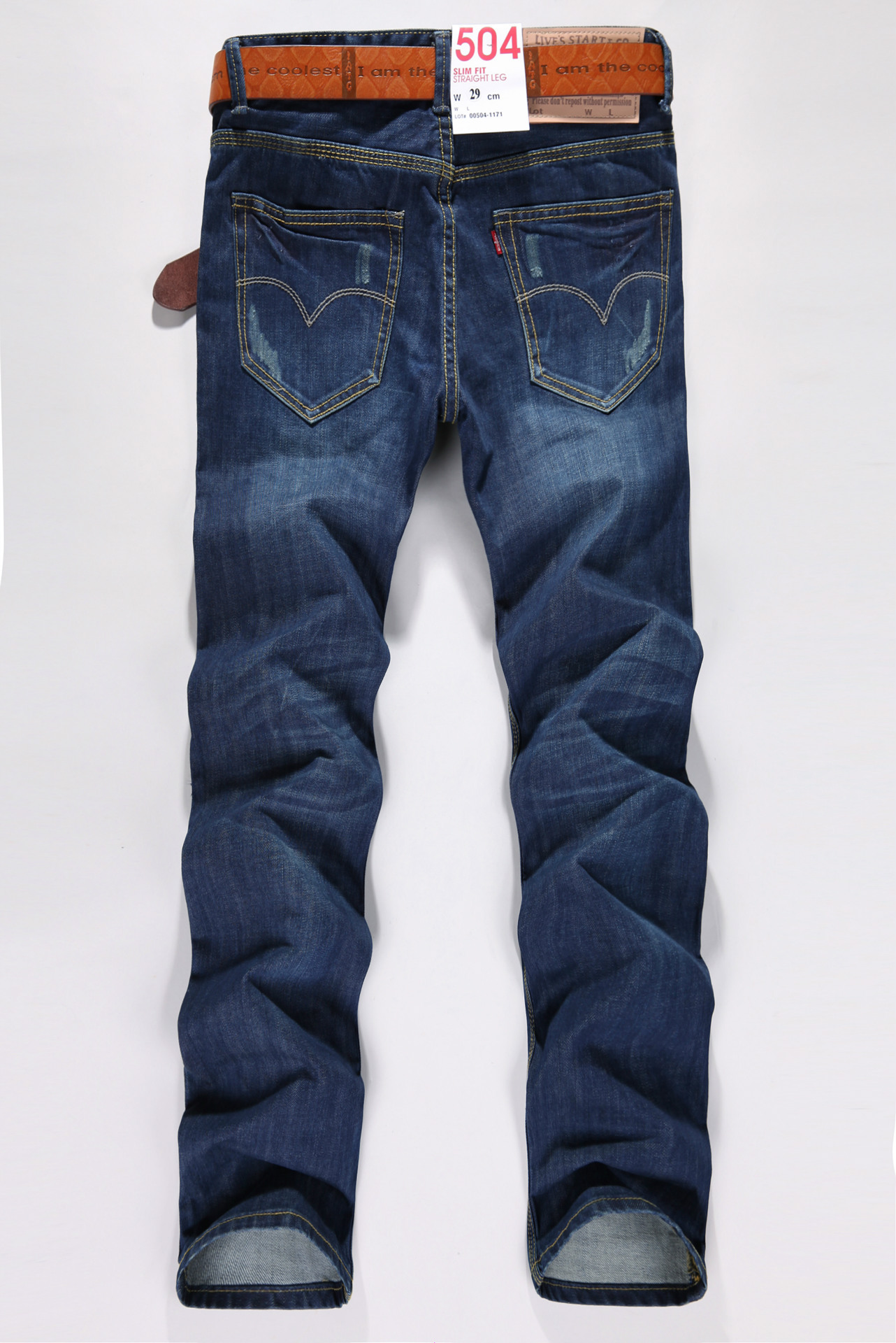 男式牛仔裤男经典后袋猫须湛蓝时尚牛仔韩版潮裤子厂家直销图片_7