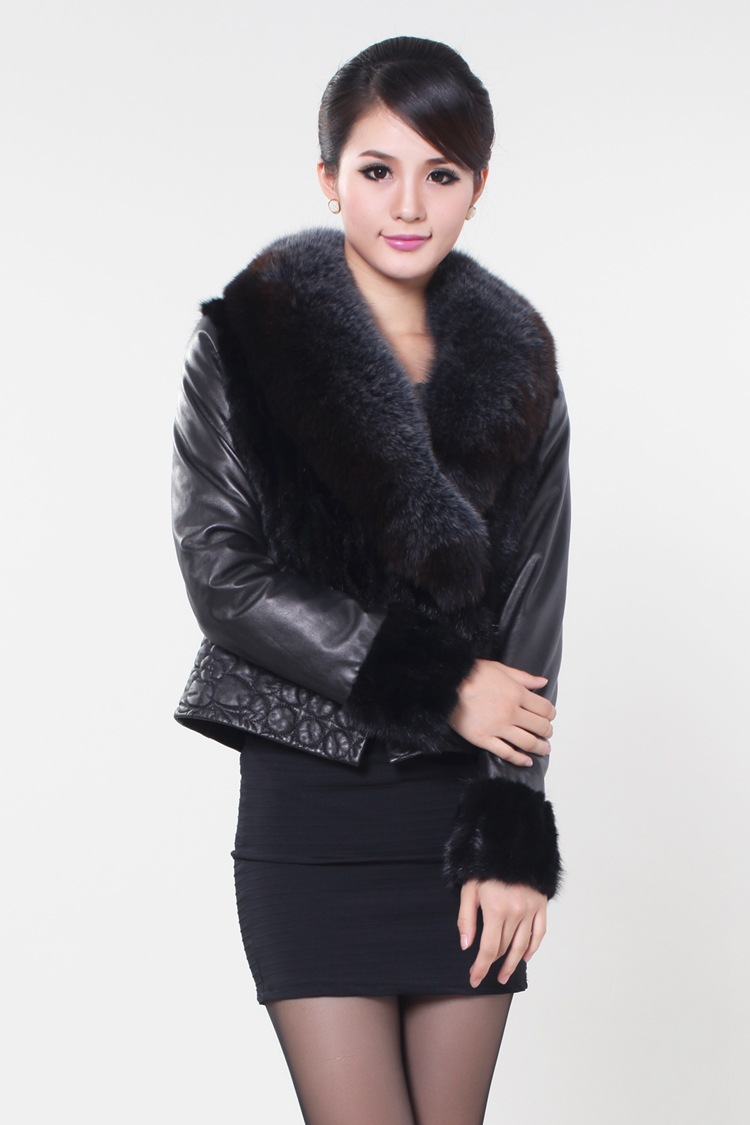 海宁皮草 真皮韩版新款 修身拼貂水貂裘皮女装狐狸毛皮衣 批发