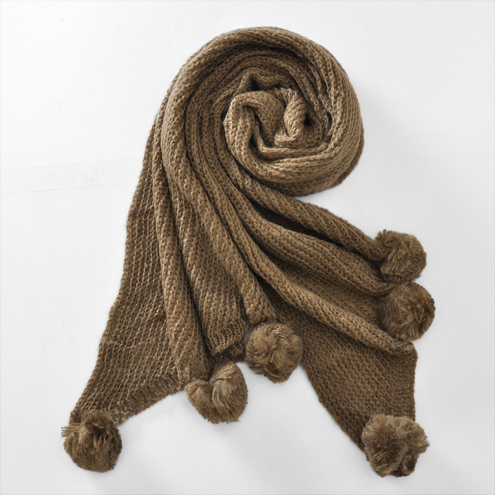 冬季围巾女式长款斜角毛球马海毛线围巾针织围巾反季促销韩国围巾