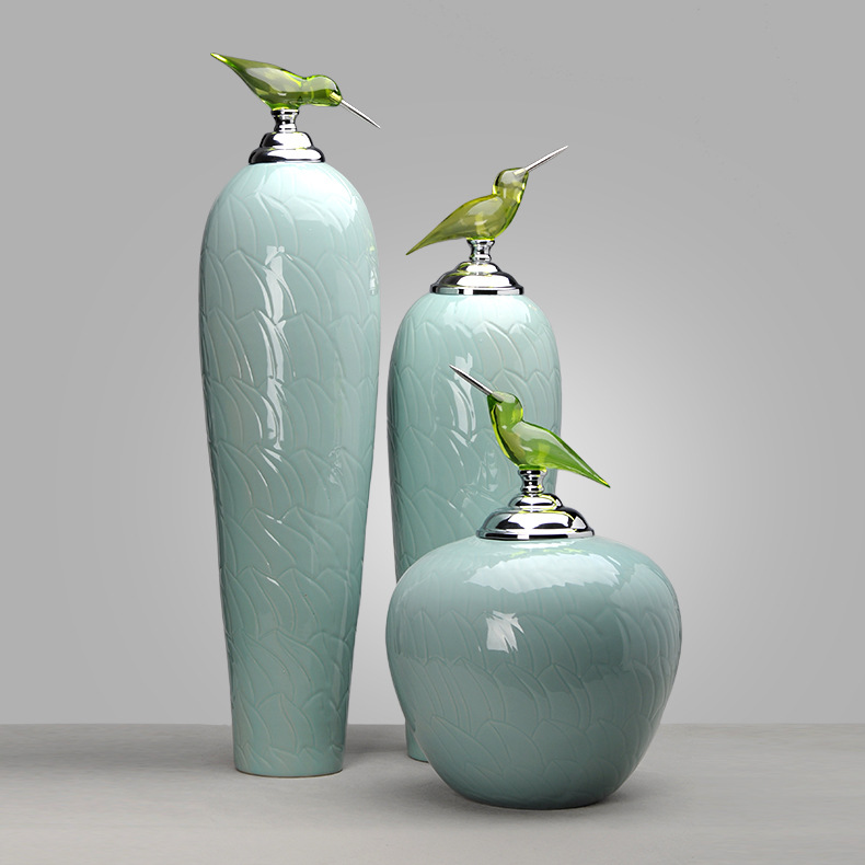 创意陶瓷摆件礼品工艺品 现代家居饰品翠鸟系列花瓶商业软装精品