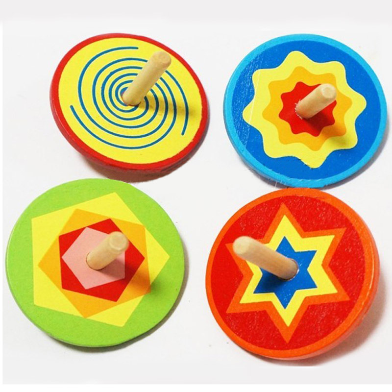 木制彩色旋转陀螺出口原版传统玩具儿童玩具多款颜色随机发