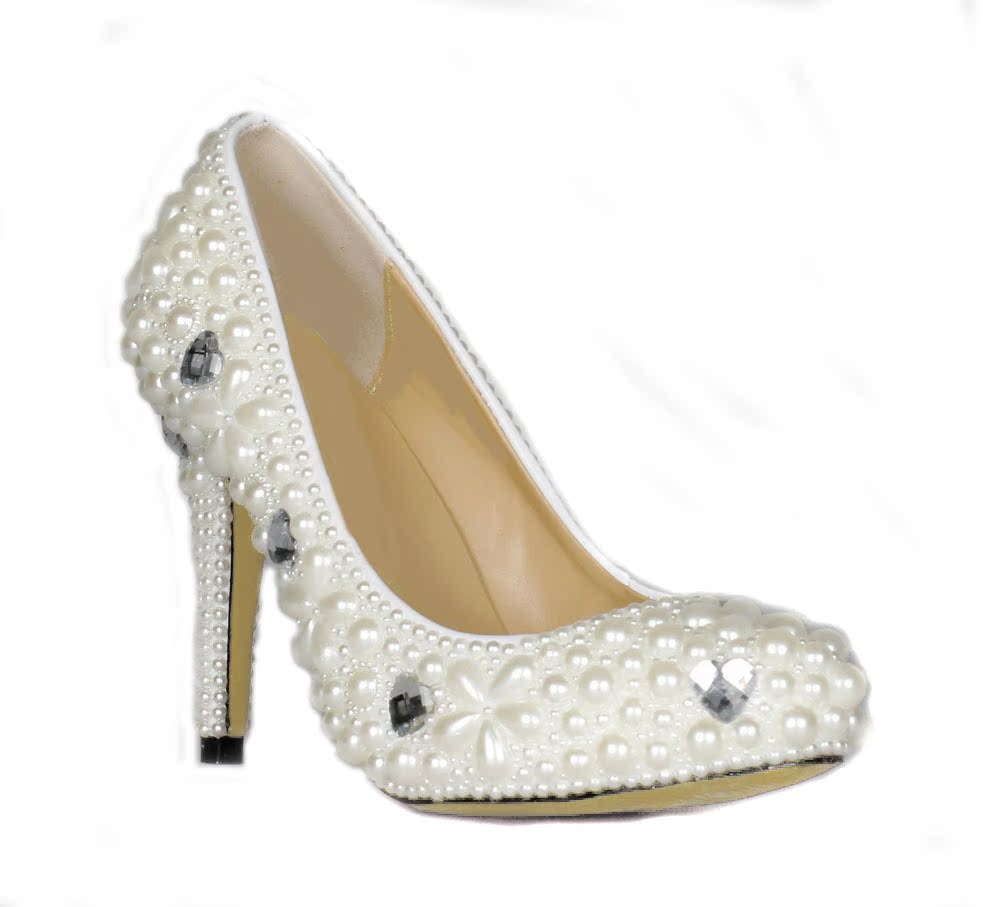 尊贵珍珠水钻婚鞋 低跟 水晶鞋 新娘鞋 礼服鞋 单鞋 女鞋 结婚鞋