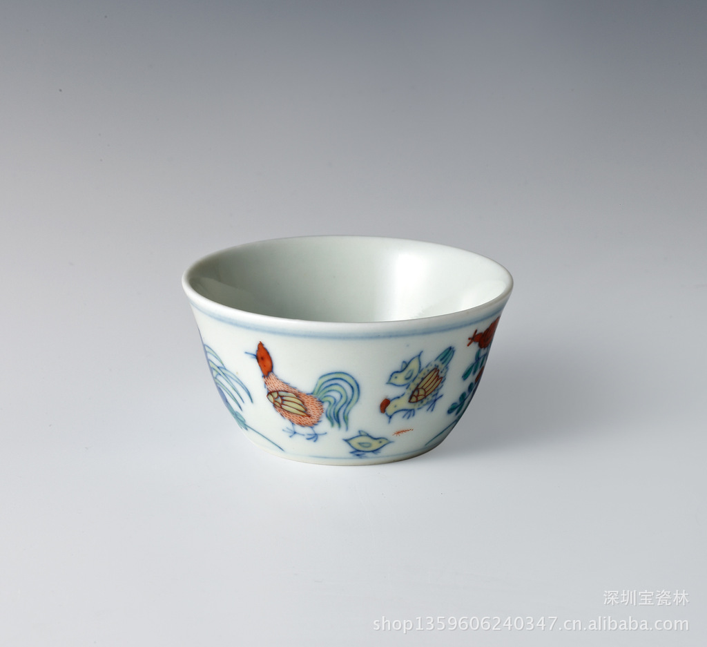 柴窑精品斗彩鸡缸杯