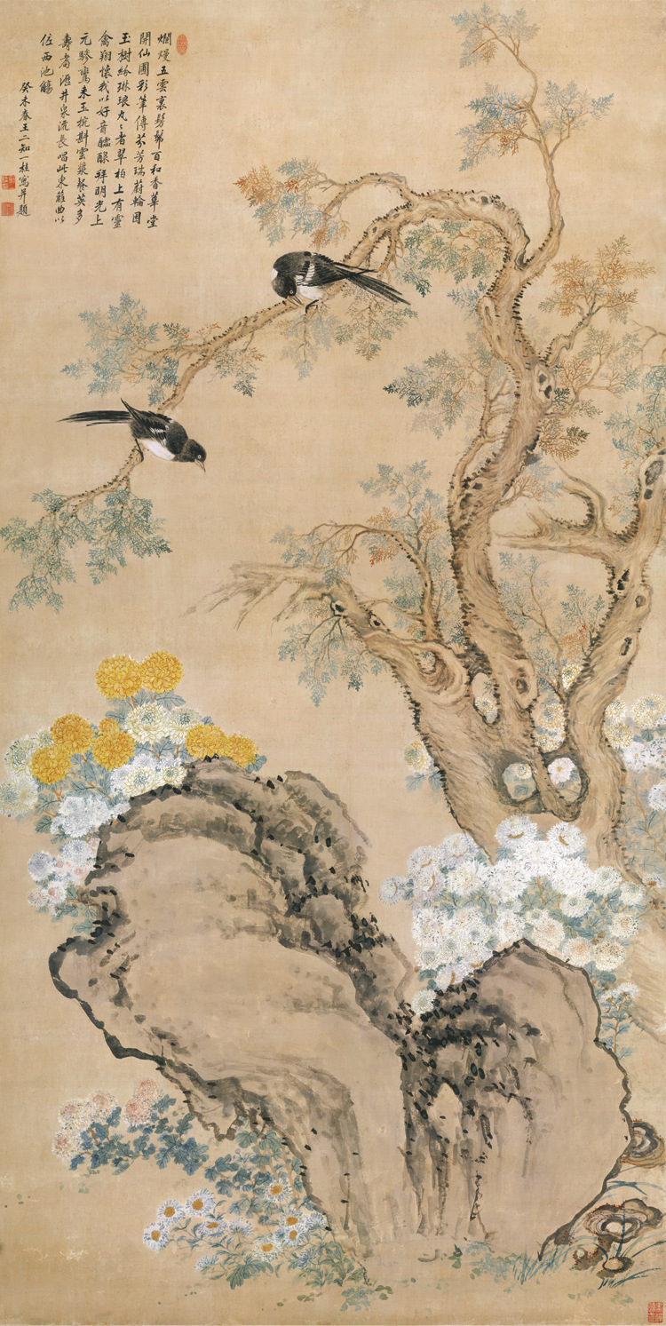 名画复制邹一桂翠柏双喜图