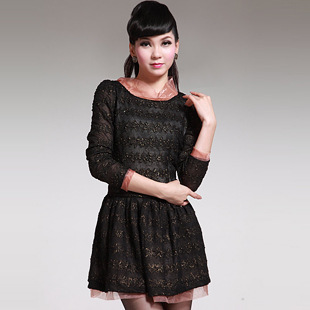 风韵天姿-金线提花小耸肩七分袖珠片小立领修身连衣裙