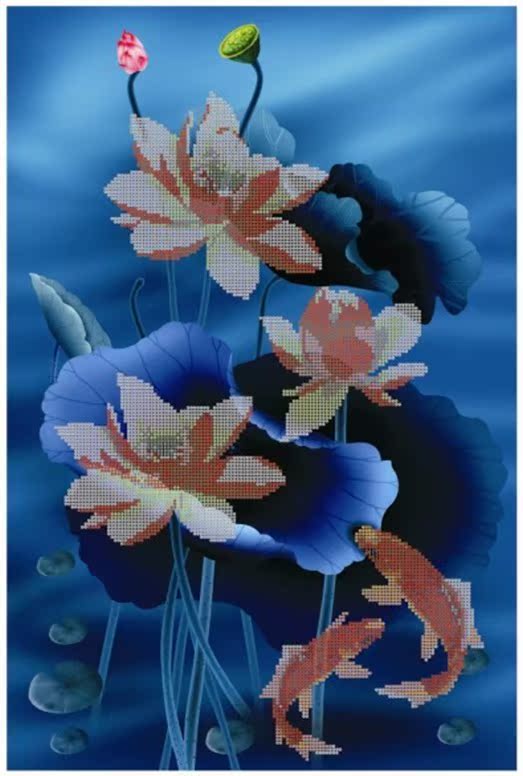 彩印5d砖石绣 钻石画 锦鲤戏荷 年年有余 中东水晶圆钻 新品