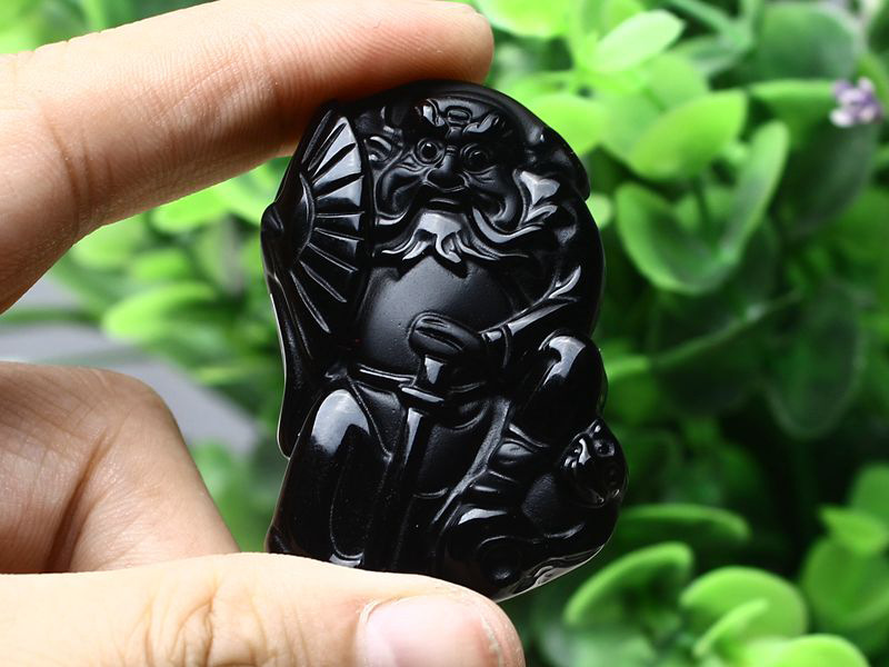 天然水晶 磨砂黑曜石挂件 钟馗吊坠辟邪招财护身镇宅防小人项链