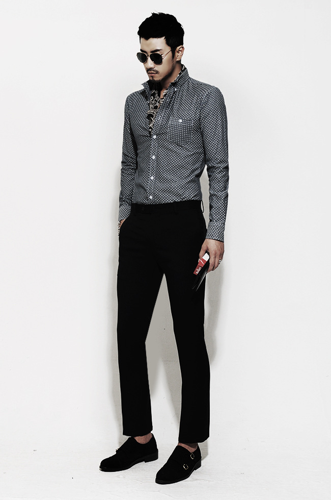 sh677 韩国进口高档棉男装 高档商务休闲男装 韩版灰色衬衫