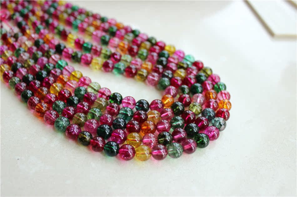 批发diy配件饰品串珠 东海极品碧玺爆花晶圆珠半成品