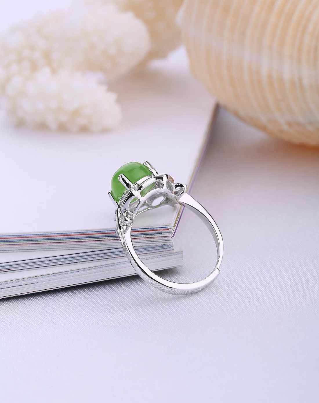 s925银镶天然和田碧玉戒指 和田玉开口戒指厂家加工定做