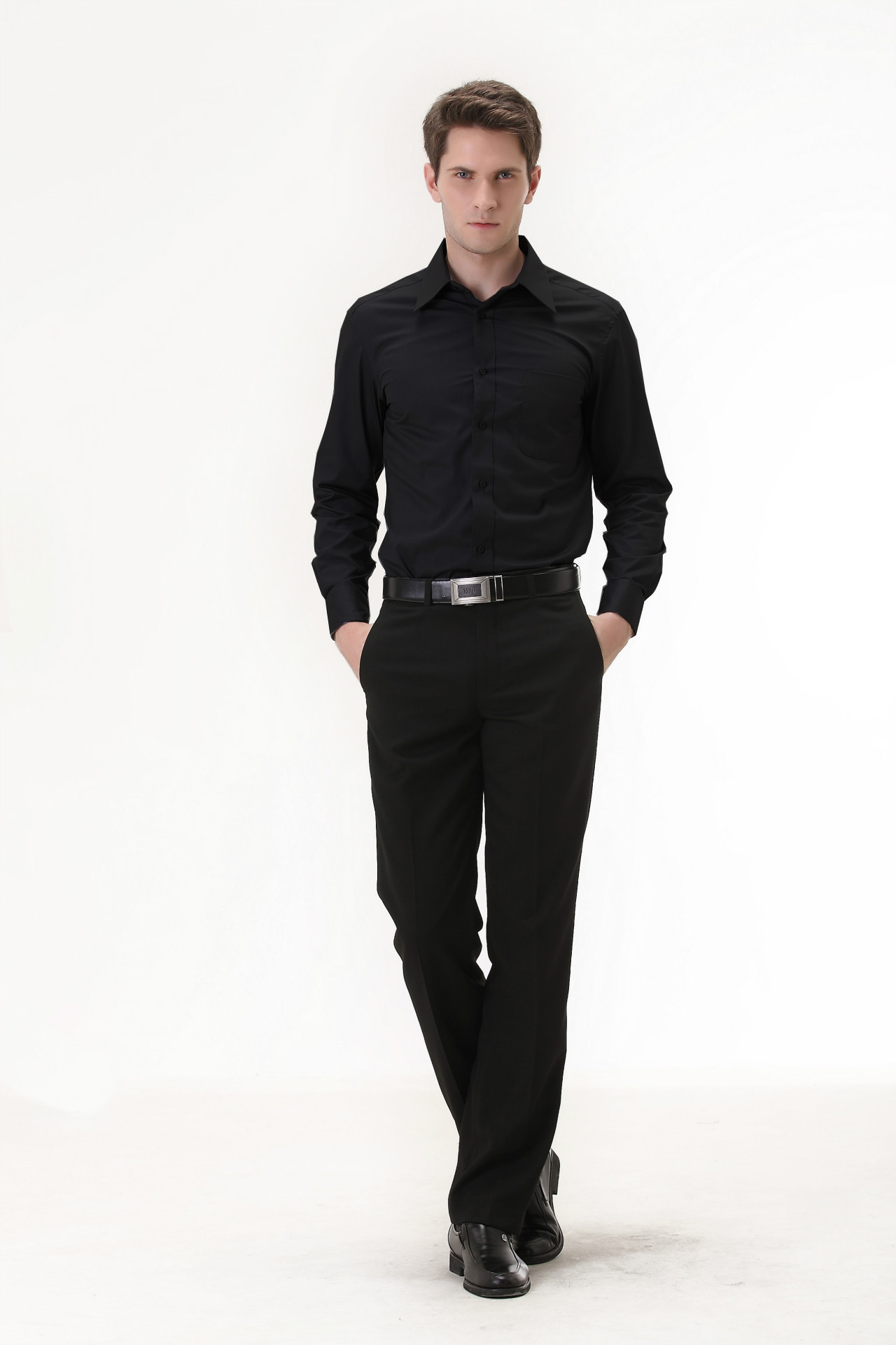 男士长袖西装衬衫 修身型免烫西服衬衣 商务正装寸衫潮黑