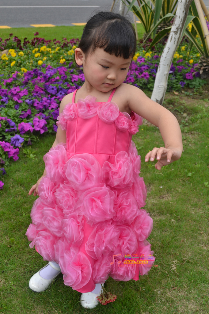 2013新款吊带手工玫瑰花童裙 超可爱公主裙 花童礼服 五件起批图片_12