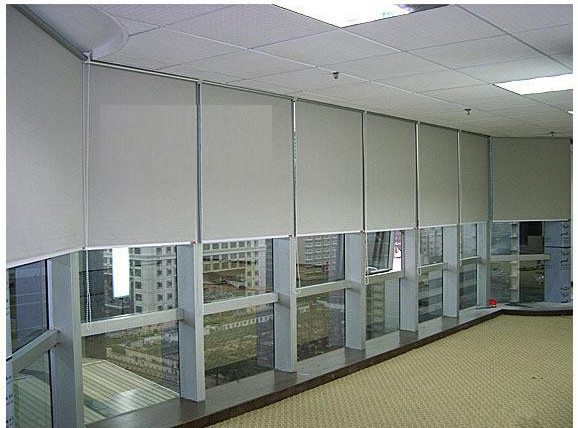 专业定制商务办公楼 遮光涂层面料 手动电动 弹簧卷帘