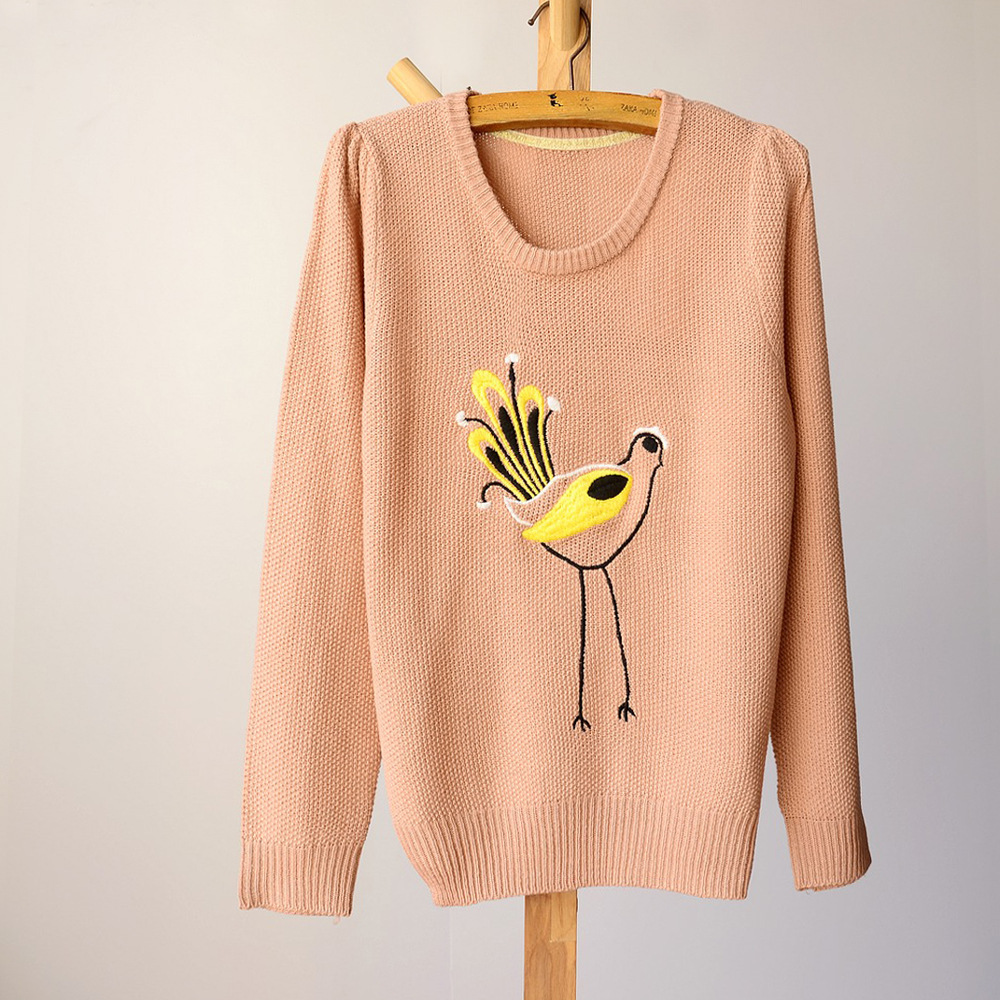外贸原单小鸟刺绣女士套头毛衣 韩版新款女装小清新毛衣