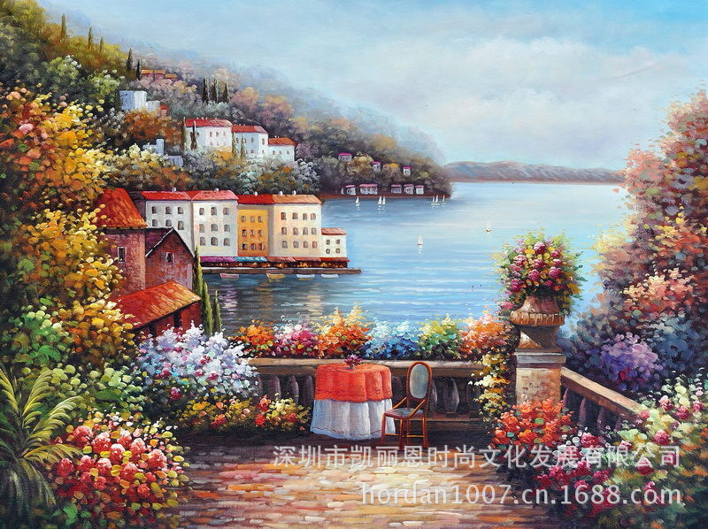 欧式手绘油画批发 无框画芯油画 家居 地中海风景壁画042