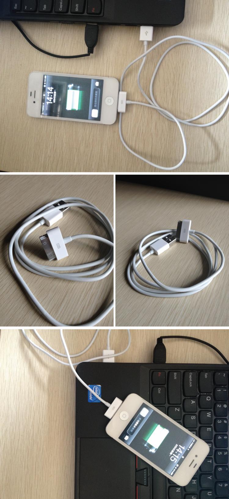 白色苹果手机i4带铝箔iphone4数据线 6针可充ipad 4s充电数据线