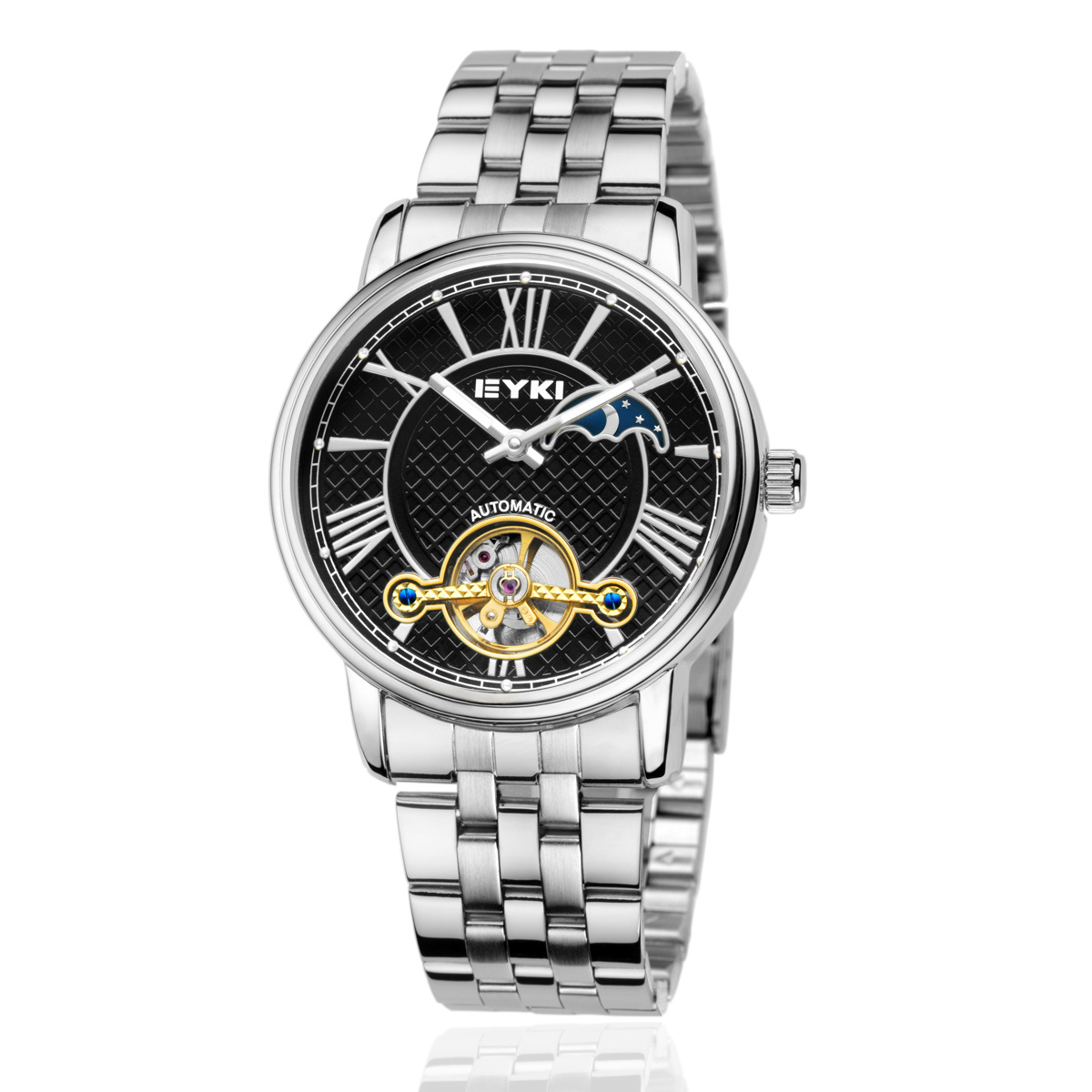 2013新款艾奇8710韩版商务休闲精钢男士机械手表镂空日夜星辰