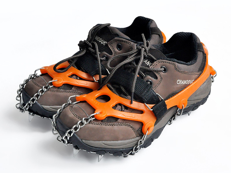 户外登山雪地冰爪 不锈钢焊接链条12齿防滑冰爪鞋套 厂家直销