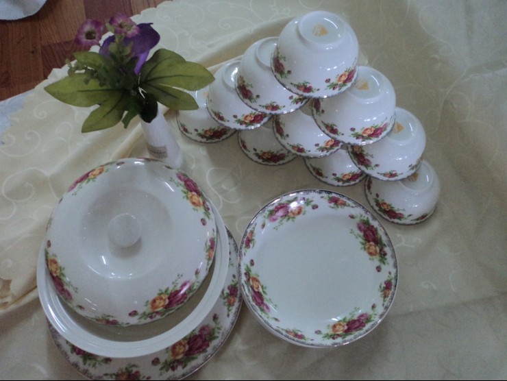 48头红牡丹餐具套装碗盘碟