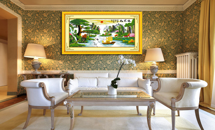 迎客松(财运版)精华版精准100%印花十字绣义乌品牌厂家批发5028