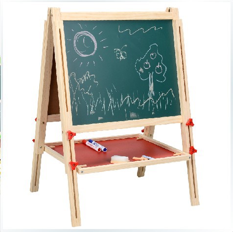大号实木双面磁性儿童画板/可升降支架式宝宝写字绘画小黑板白板