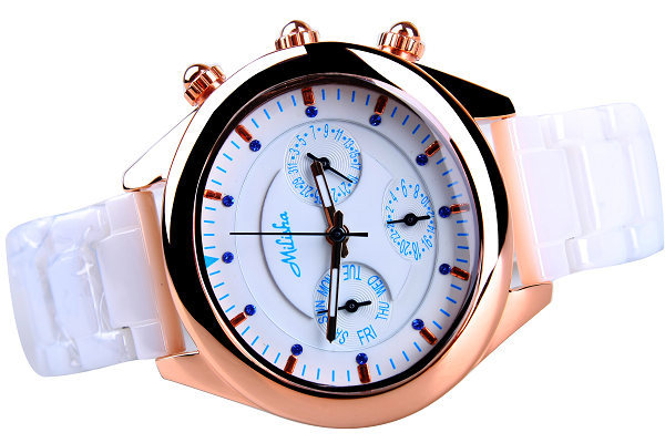 新款米丽莎三眼六针石英陶瓷手表 正品高档手表批发163805