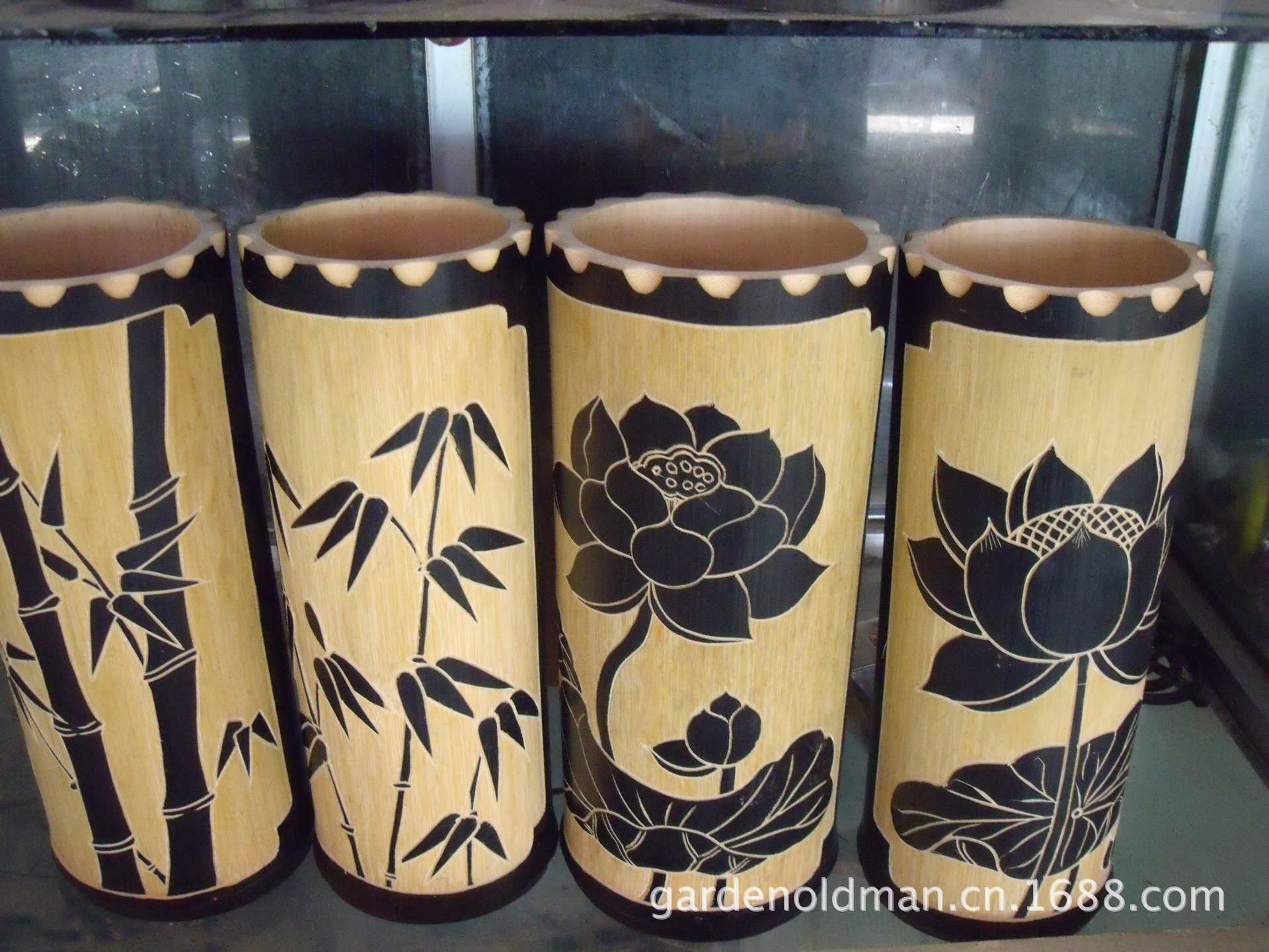 留青竹雕花瓶楠竹手工雕花花瓶全手工制作的竹工艺品