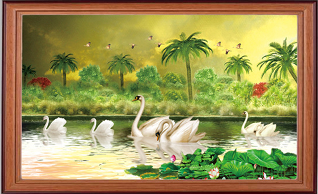 义乌品牌新款十字绣批发 3d十字绣厂家直销 梦幻天鹅湖 客厅风景