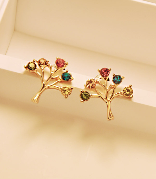 4-6-5 高品质韩国饰品 彩钻圣诞树耳钉耳环