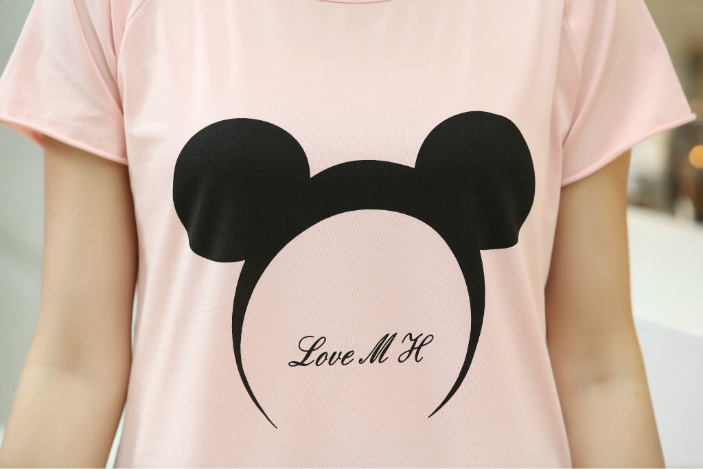 2013新款韩版米奇耳朵图案时尚宽松大码圆领字母印花短袖t恤