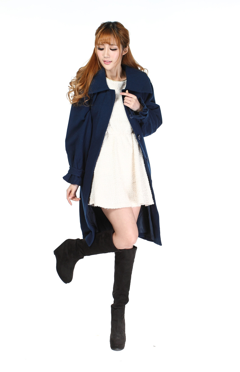 2013秋冬新款欧美女装大翻领风衣收腰显瘦毛呢女外套呢子大衣秋冬