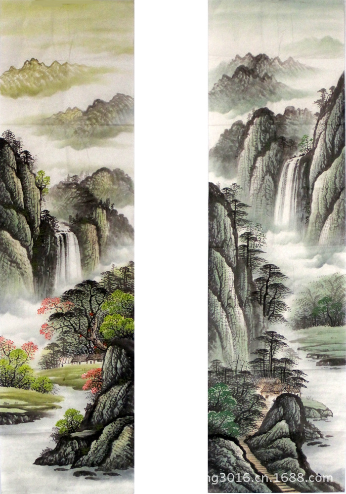 云水谣画坊可定制 纯手绘春夏秋冬山水四条屏 e42图片_7