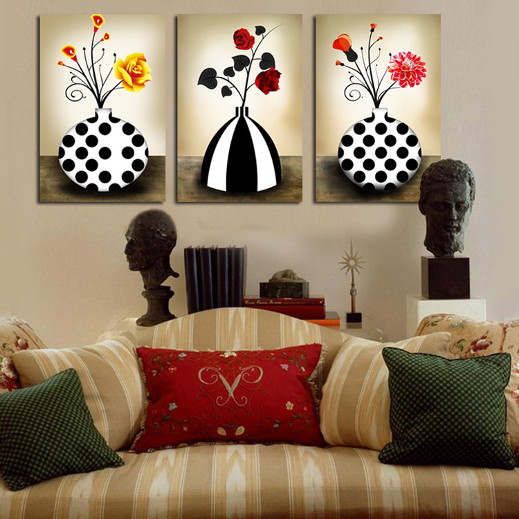 厂家直销 插花抽象装饰画客厅卧室三联无框画餐厅挂画壁画批发