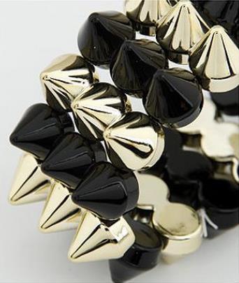 时尚风 流行前线 欧美热销 三层铆钉朋克风弹力个性手镯