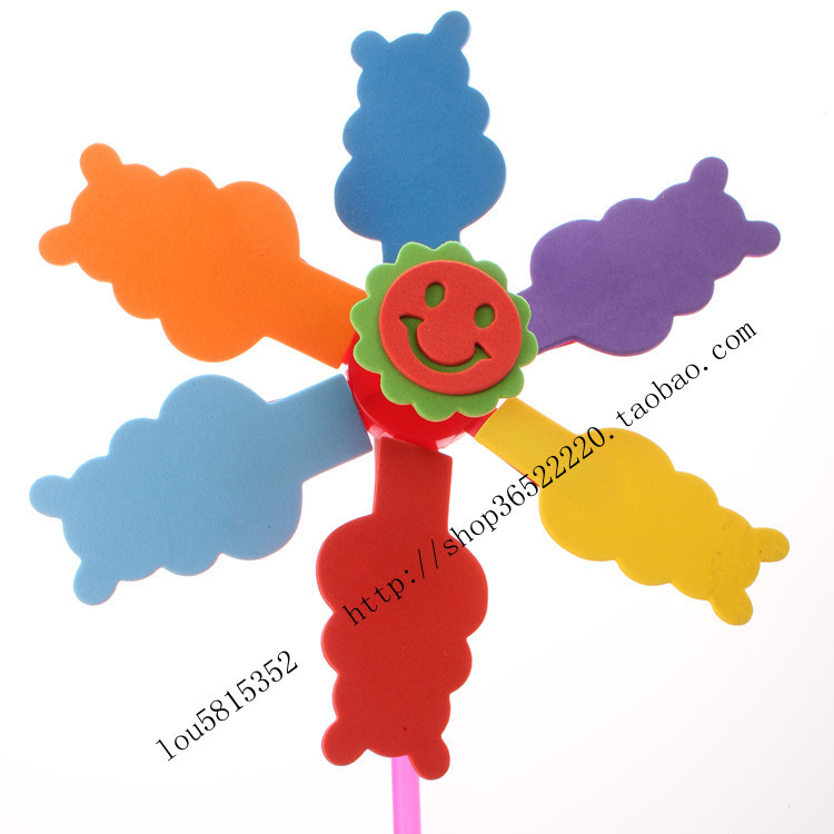 eva风车手工儿童美劳手工粘贴制作风车自制美丽七彩风车