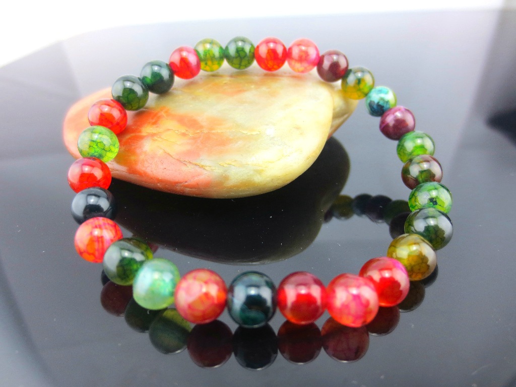 批发6mm精品a级天然七彩龙纹碧玺玛瑙宝石手链