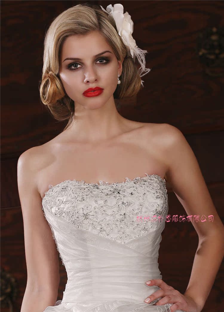 短款白色抹胸超短裙欧根纱 新娘婚纱批发 短款婚纱 抹胸婚纱