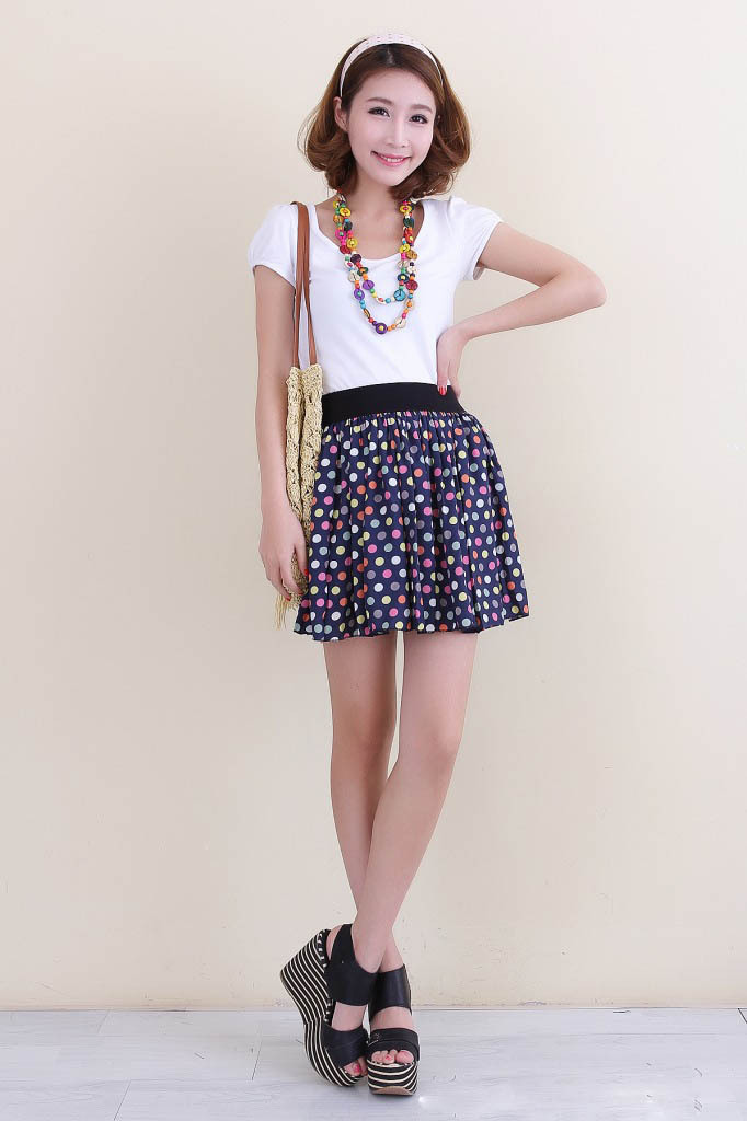 2013新款夏装短裙 彩色波点雪纺裙 半身裙 女 伞裙 高腰裙 百搭