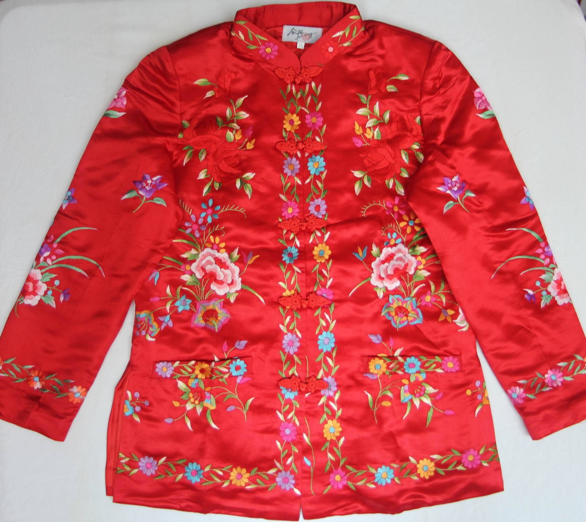 手工刺绣女装满花衣,唐装(绿,红,蓝三色)