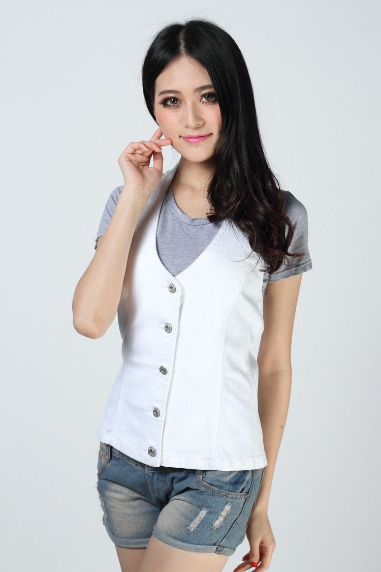 清仓特价外贸原单新款白色修身显瘦百搭女式牛仔马甲背心开衫k563