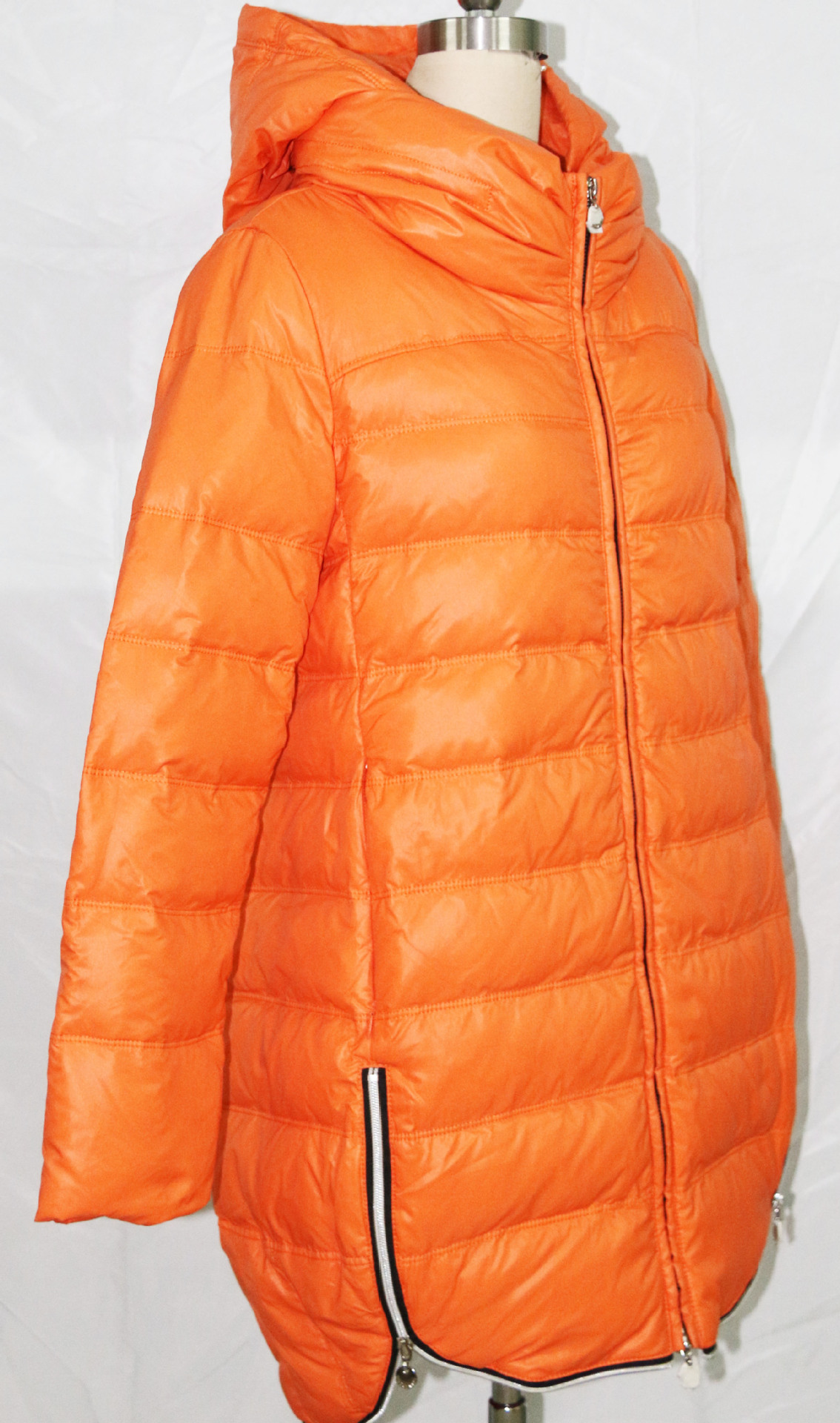 冬季新款女式羽绒服90绒白鸭绒韩版修身聚酯纤维连帽中长款羽绒服