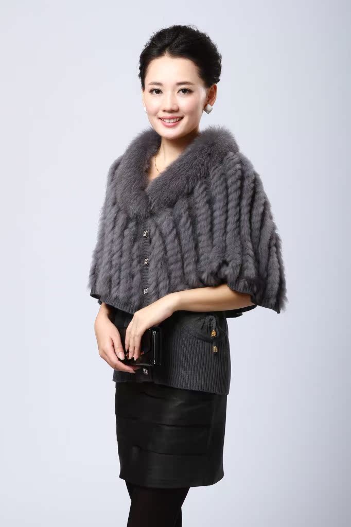 【新款品牌皮草批发 高档兔毛皮草 毛线假两件皮草控 时尚坎肩披肩】