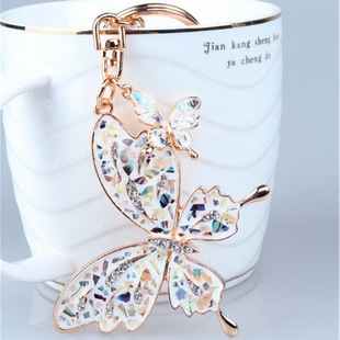 韩国水晶钻贝壳蝴蝶汽车钥匙扣挂件链圈包扣挂饰品女士礼物 批发