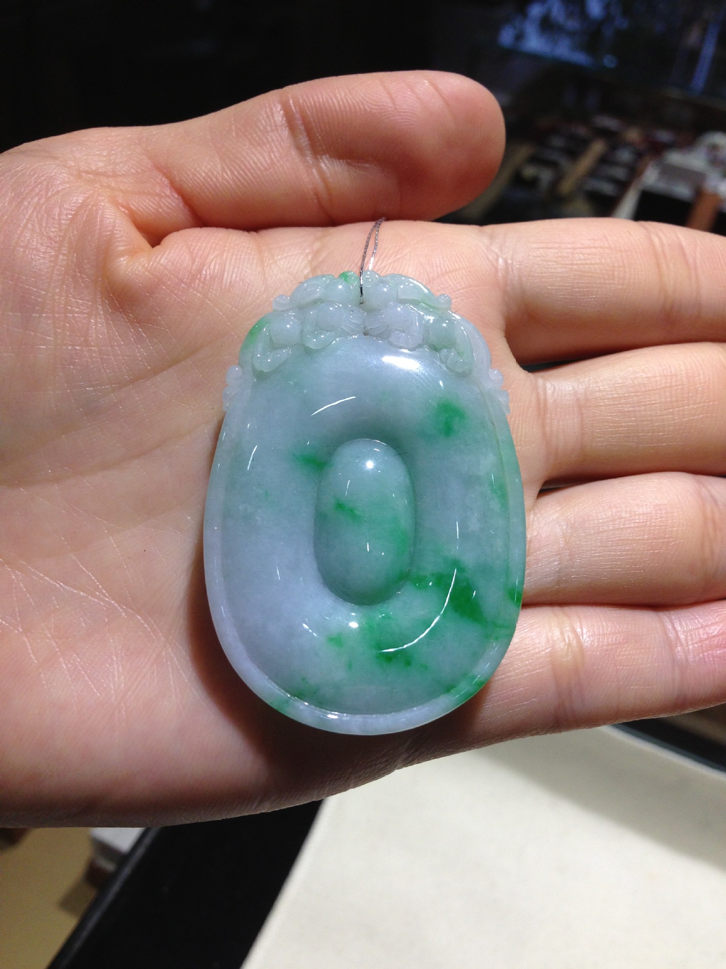 a货翡翠 如意挂件/缅甸玉带翠如意挂件