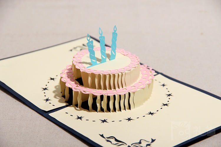 厂家定做 创意 3d 手工 纸雕 生日 绚丽蛋糕 立体 贺