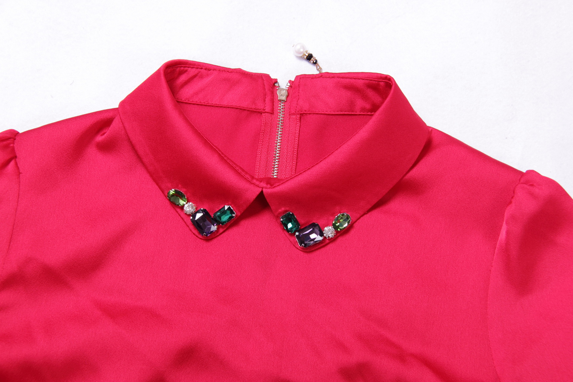 2013夏季欧美新款 时尚外贸精品 缎面小翻领上衣o13xl218