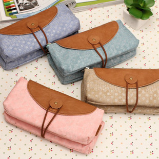 韩国文具批发 晨语cy-d18114帆布三层笔袋 文具袋