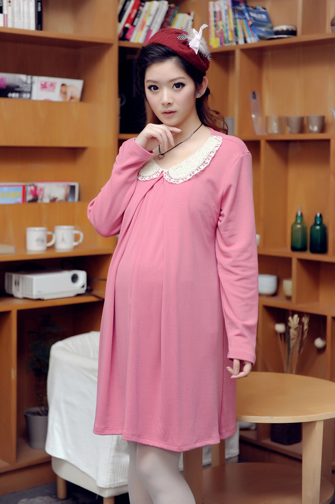 孕妇装 哺乳装 钉珠 蕾丝 宽松 孕妇连衣裙 12051a